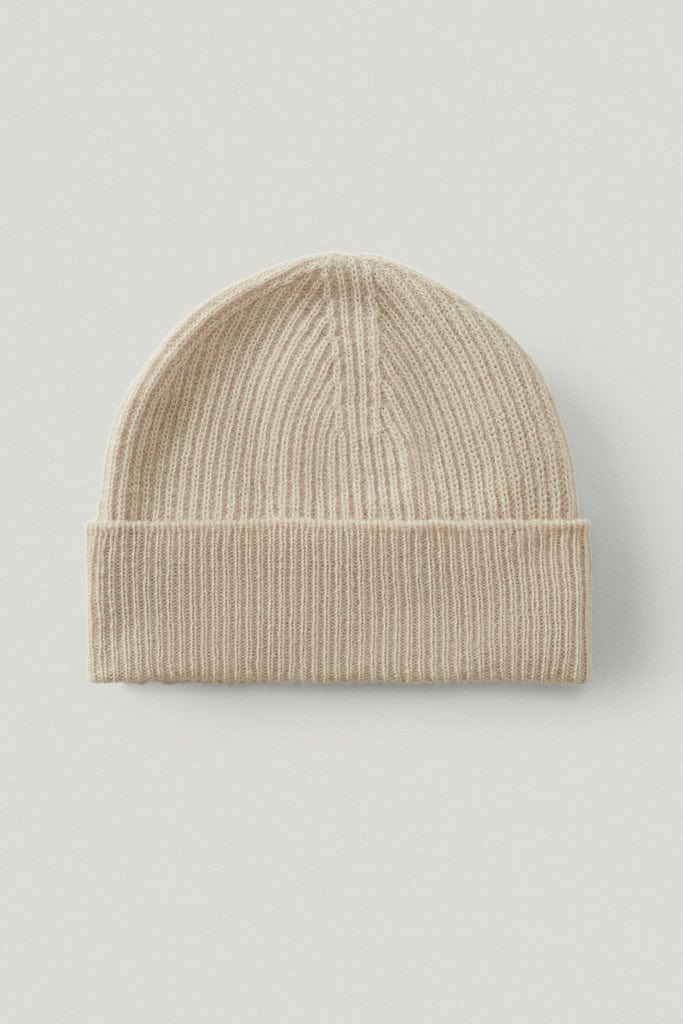 the woolen ribbed beanie ecru