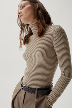 the superior cashmere ribbed roll neck new natural beige