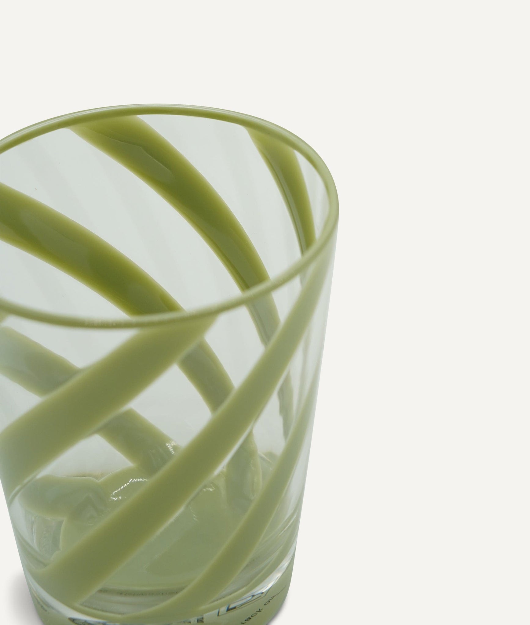 Glass - transparent with green spiral decoration in methacrylate