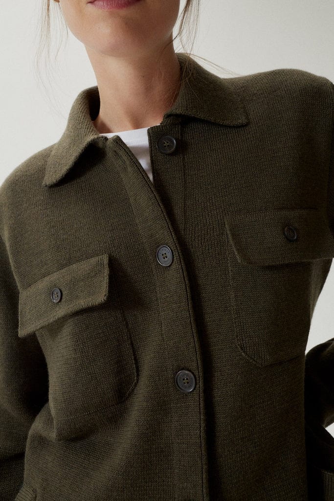 the merino wool long jacket military green