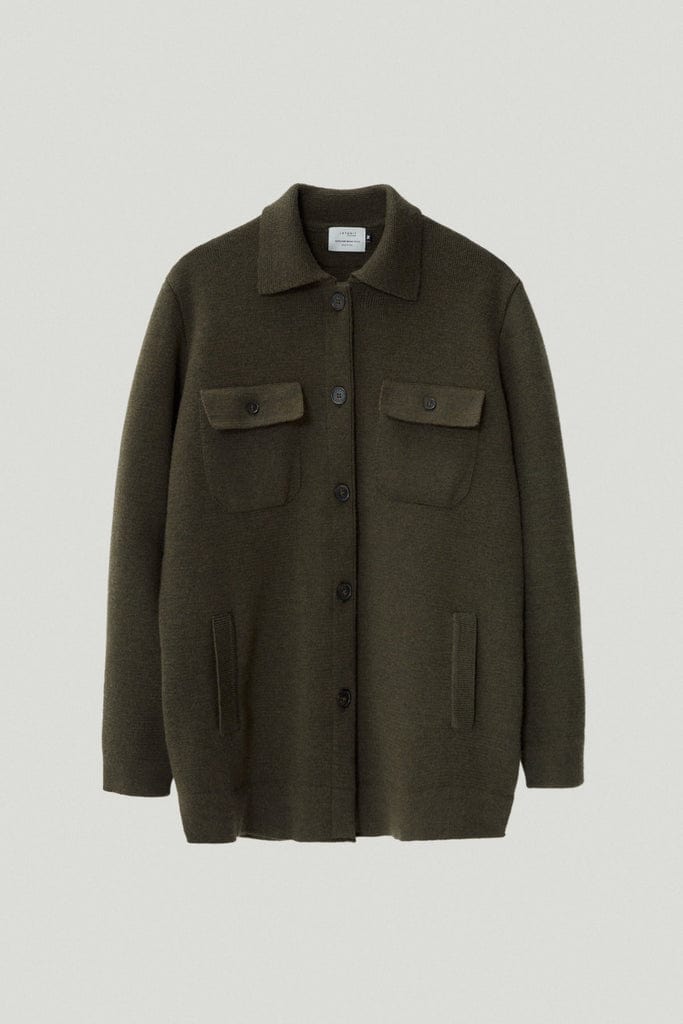 the merino wool long jacket military green