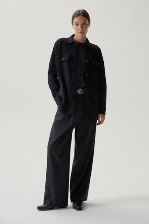 the merino wool long jacket black