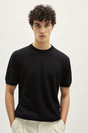 the linen cotton knit t shirt black