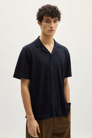 Blue Navy | The Linen Cotton Bowling Shirt