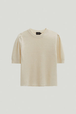 Milk White | The Linen Cotton Ribbed T-Shirt with pinces