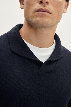 The Merino Wool Special Neck Polo - Blue