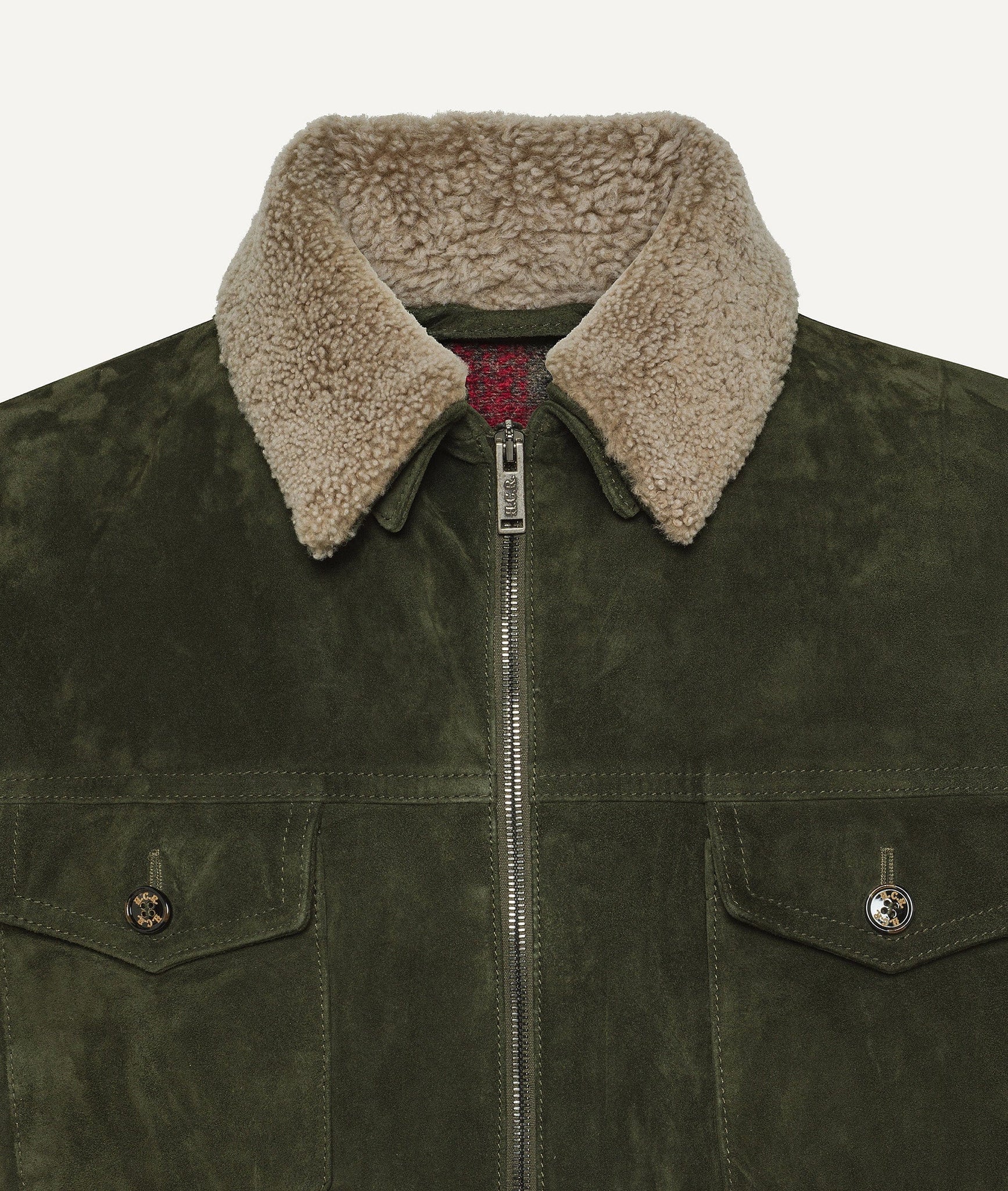 Truckerjacke in Wildleder mit Lammfellkragen