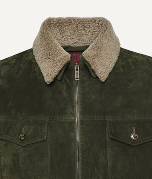 Truckerjacke in Wildleder mit Lammfellkragen