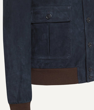 Bomber Jacket in Suede with Cashmere and Wool Lining