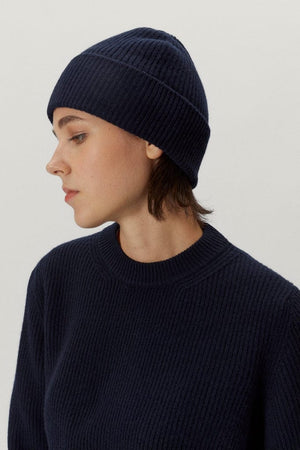 the woolen ribbed beanie blue navy