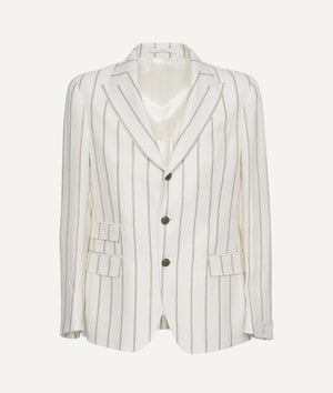 Eleventy - Blazer with Striped Pattern in Linen, Wool & Silk