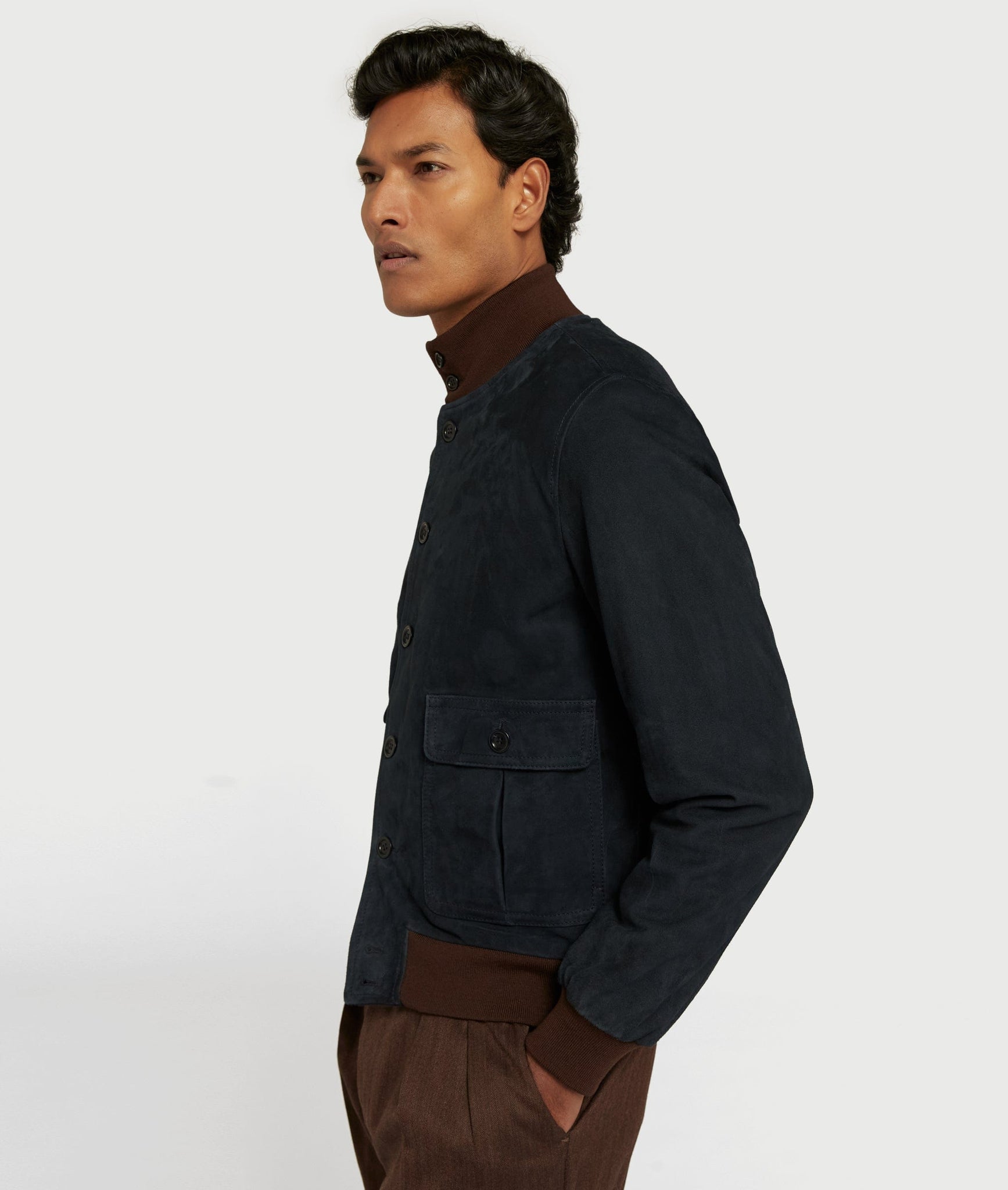 Bomber Jacket in Suede with Cashmere and Wool Lining