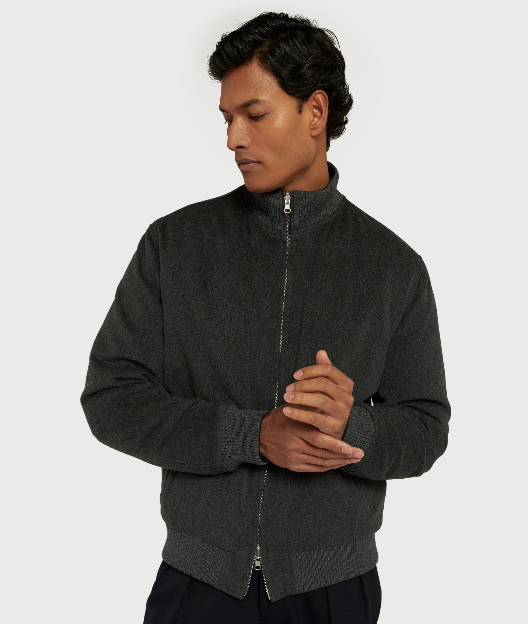 Reversible Down Bomber in Wool and Cashmere