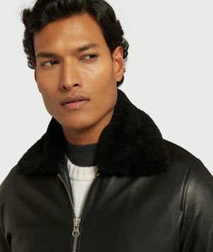 Bomber Jacket with Shearling Collar in Lambskin