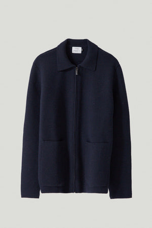 the aviator knit jacket oxford blue