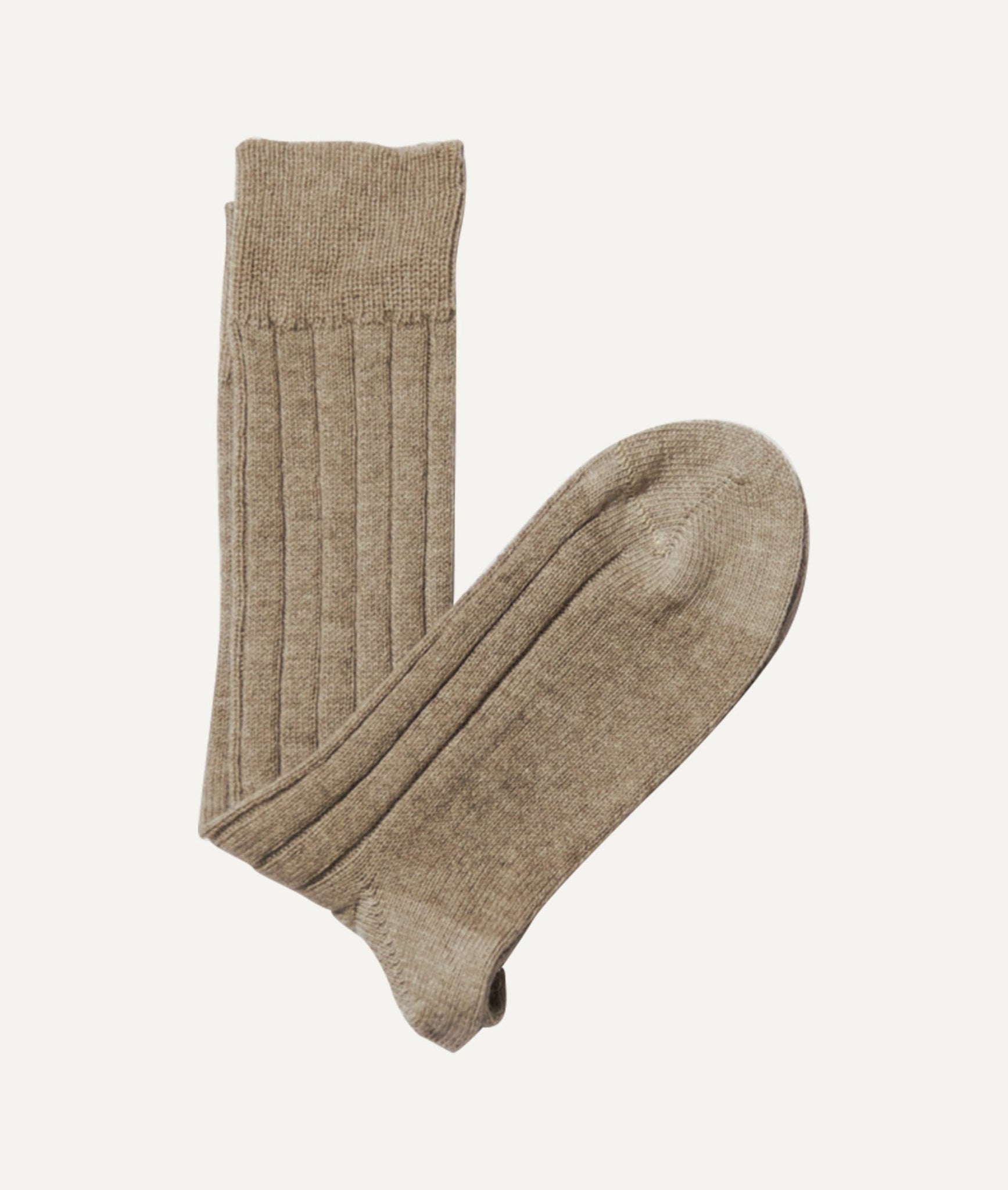 The Cashmere Ribbed Socks - Natural Beige / M