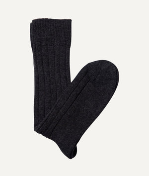 The Cashmere Ribbed Socks - Natural Beige / M