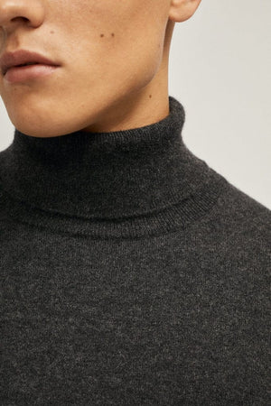 the cashmere roll neck sweater charcoal grey