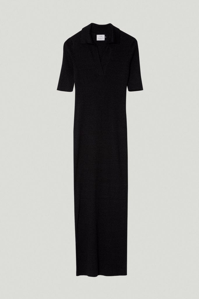 the linen cotton long polo dress black