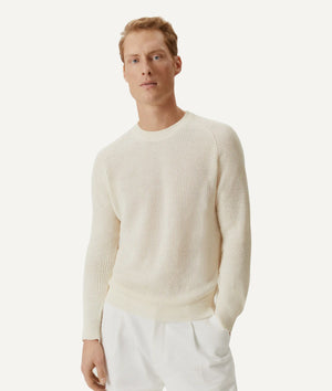 Der gerippte Pullover aus Leinen und Baumwolle