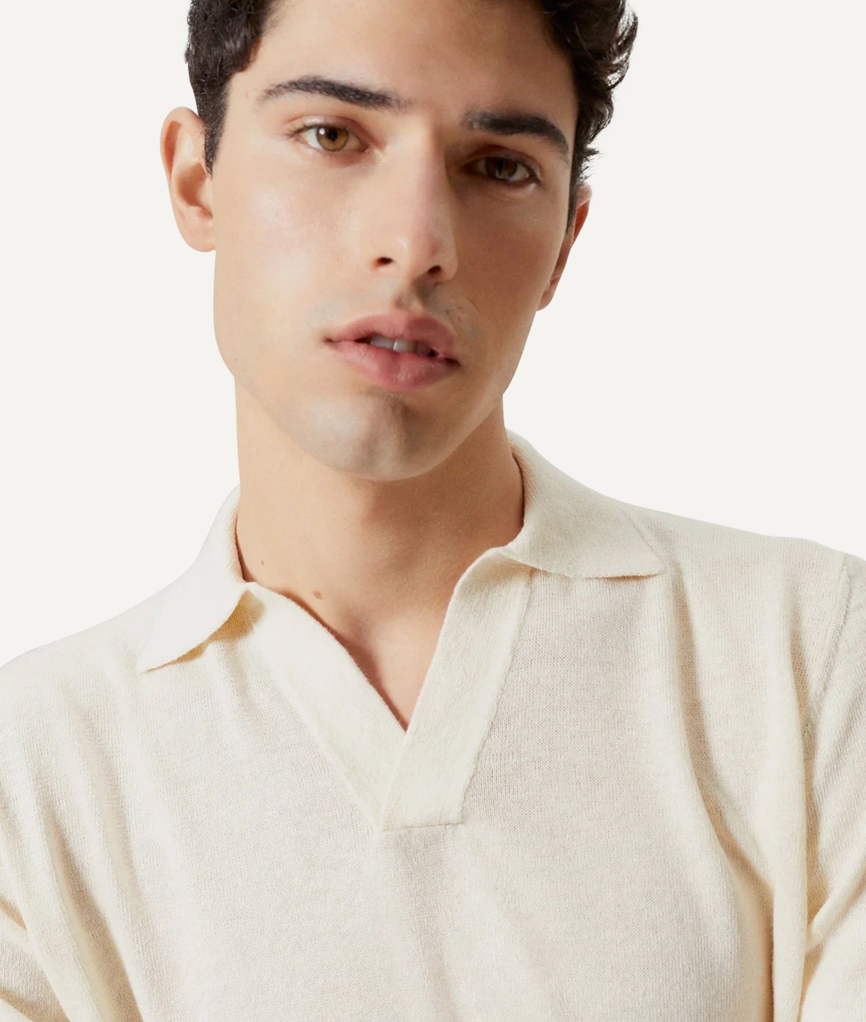 The Linen Cotton Short Sleeve Polo - Milk White / L - Milk White / XL