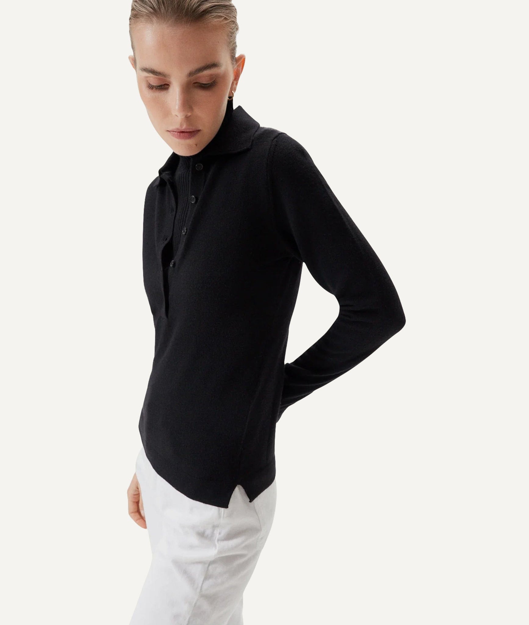 The Merino Wool Knit Polo - Black / S