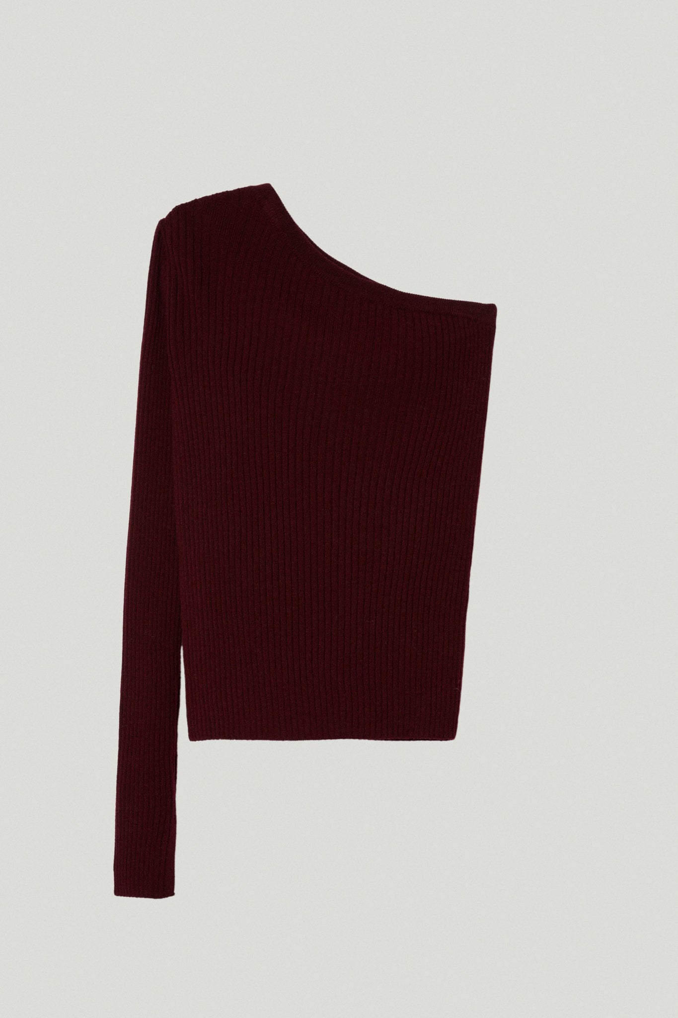 the merino wool one shoulder top ruby red