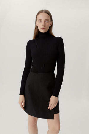 Black | The Merino Wool Ribbed Roll neck