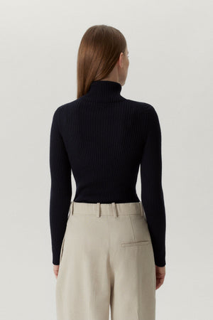 Oxford Blue | The Merino Wool Ribbed Roll neck