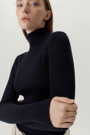 Oxford Blue | The Merino Wool Ribbed Roll neck