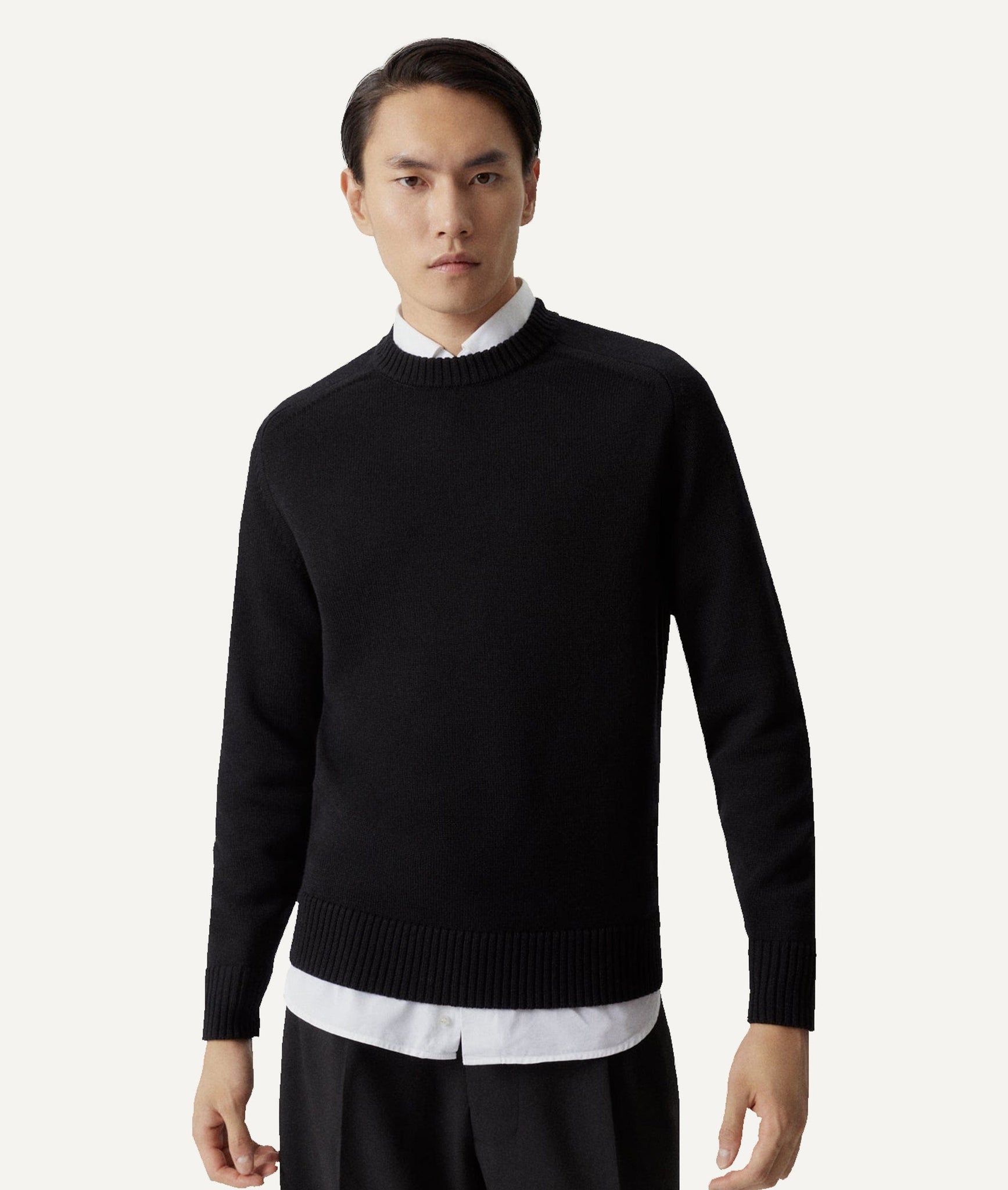 The Merino Wool Saddle Shoulder Sweater - Black / M