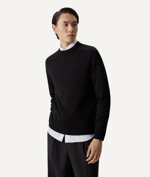 The Merino Wool Saddle Shoulder Sweater - Black / M