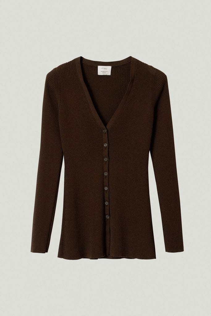 the organic cotton ribbed cardigan mocha brown