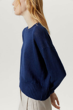 the pure linen oversize crewneck denim blue