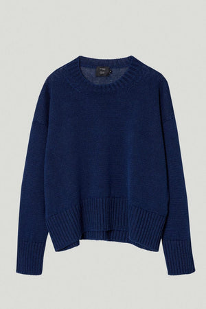 the pure linen oversize crewneck denim blue