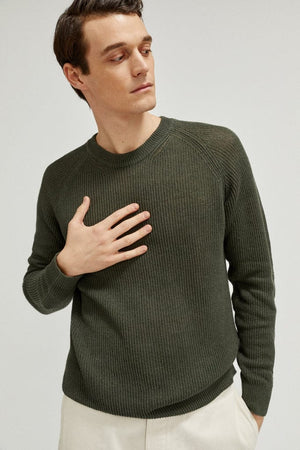 the linen cotton ribbed sweater military green