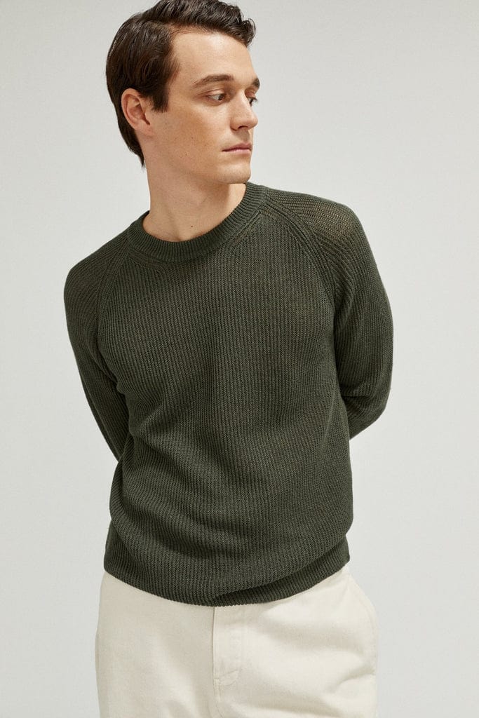 the linen cotton ribbed sweater military green