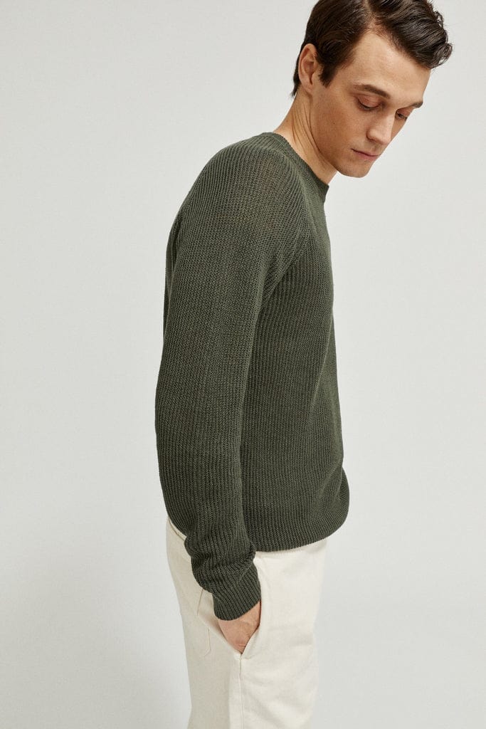 the linen cotton ribbed sweater military green