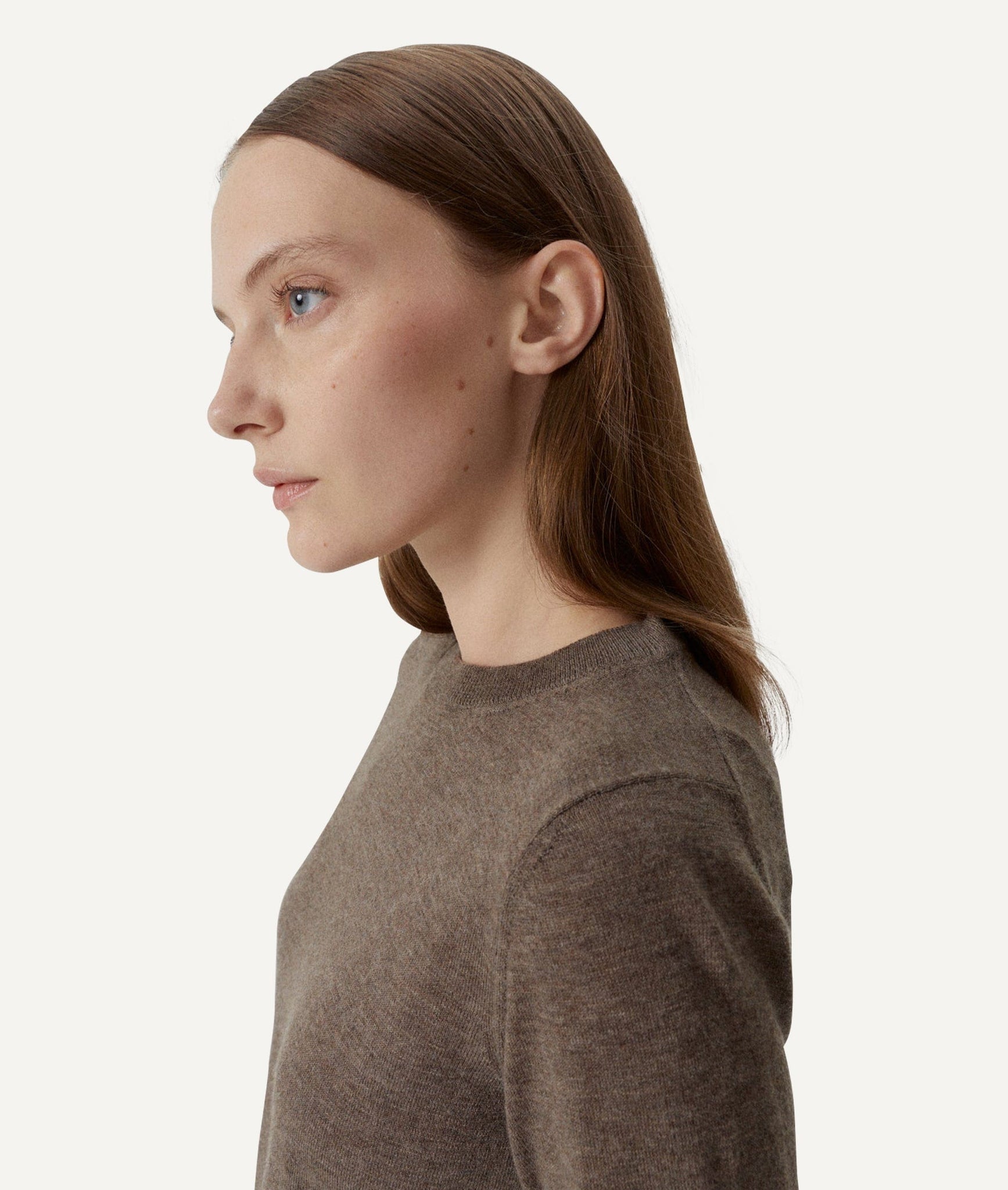 The Ultrasoft Wool Round-Neck - Brown Melange / XS