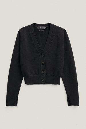 the merino wool crop cardigan black