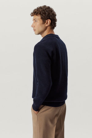 Blue Navy | The Woolen Ribbed Polo