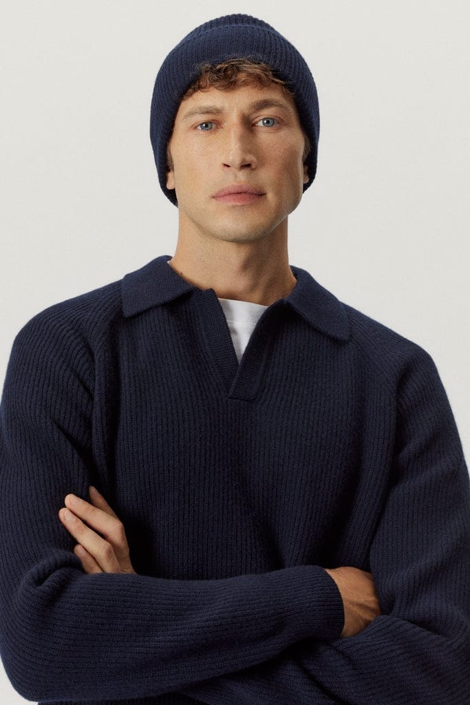 the woolen ribbed beanie blue navy