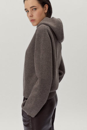 the woolen ribbed hoodie w taupe