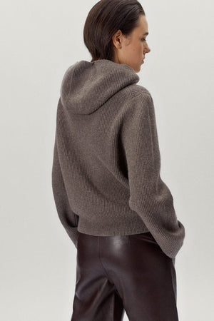 the woolen ribbed hoodie w taupe