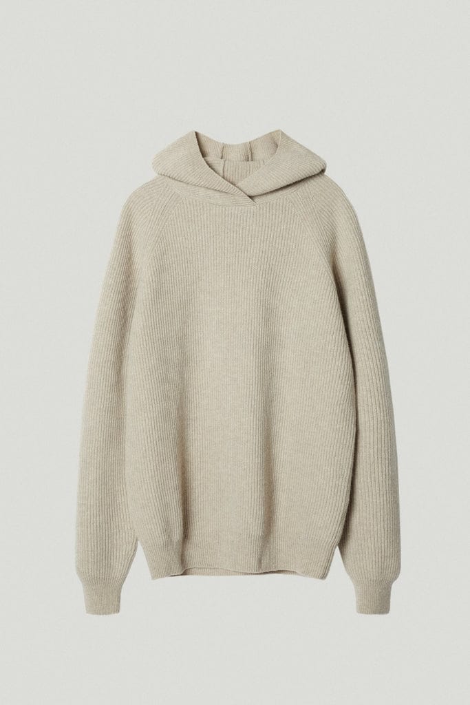 the woolen ribbed hoodie sweater ecru