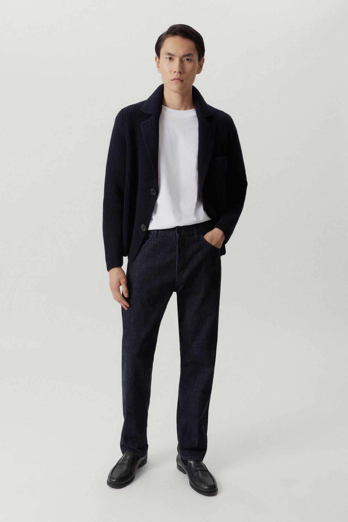 Blue Navy | The Woolen Ribbed Jacket