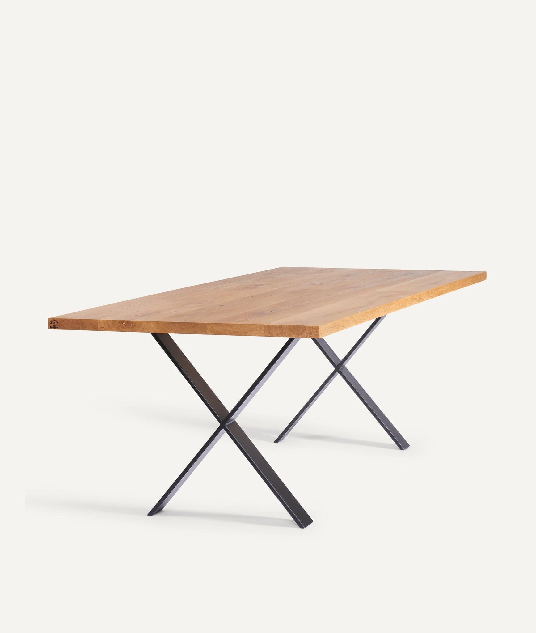 Table in Solid Wood with X-Shaped Metal Frame