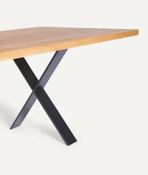 Table in Solid Wood with X-Shaped Metal Frame