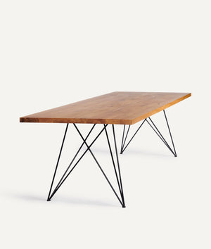 Solid Wood Table with Thin Star-Shaped Tube Frame