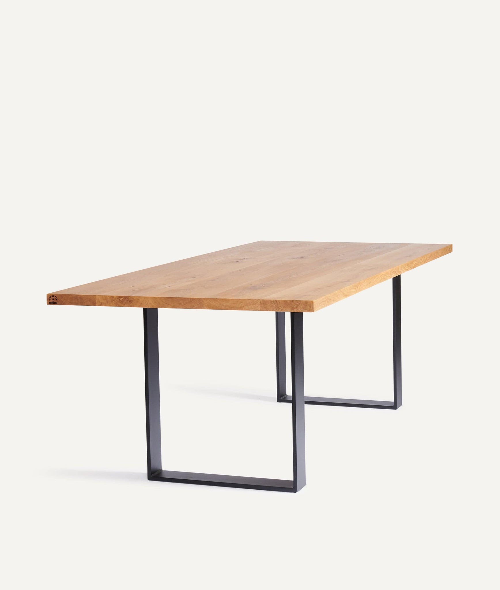 Solid Wood Table in European Oak (natural edge) with Flat Steel Frame